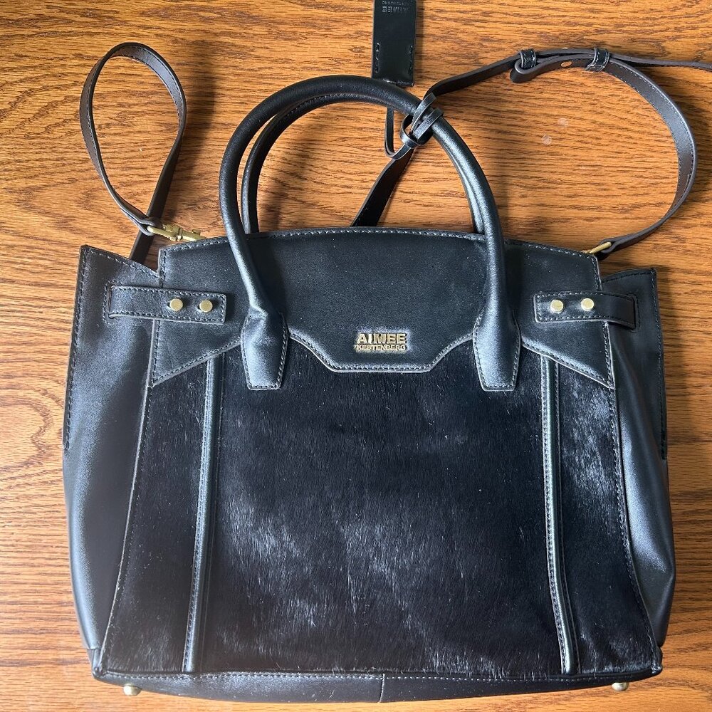 Aimee Kestenberg Black Leather Purse With Fur Front Panel